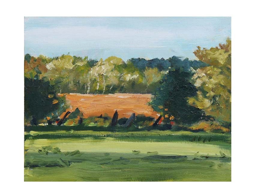 Spring Sale - Landscape Oil Painting Green Field Trees Small Original Canvas 8x10 wall decor