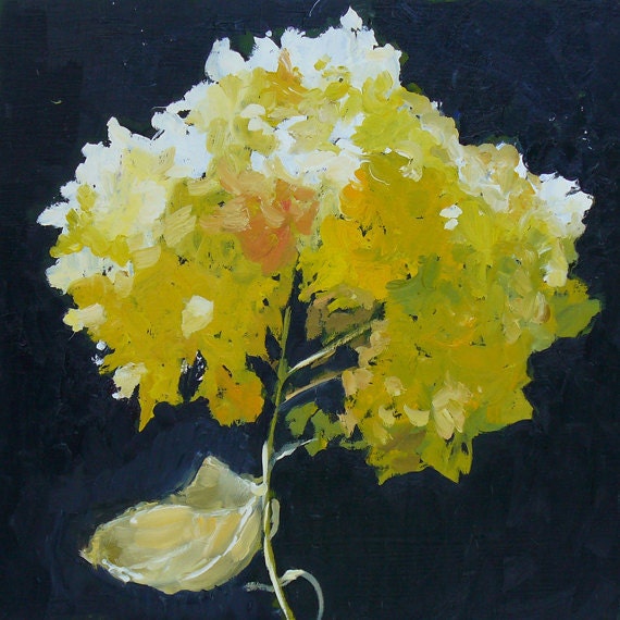 Hydrangea Flower Still Life Painting Original Oil on Wood Panel 16x16 Inch wall decor