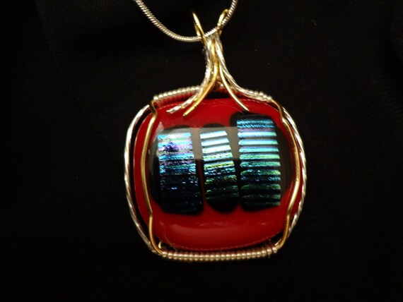 Candy  Apple Wire Wrapped  Dichroic GlassPendant B23
