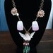 Vintage Upcycled necklace Charub Angel shades of pink & green beaded gold chain upcycled necklace