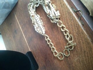 Vintage Necklace, Ann Taylor necklace, designer runway statement necklace, chunky freshwater pearl beaded antique copper & brass chain