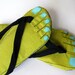 Barefoot, Feet Cotton Flip Flop Sandals, Home Slippers Olive Green Cotton with Navy Straps and Aqua Toe Nails