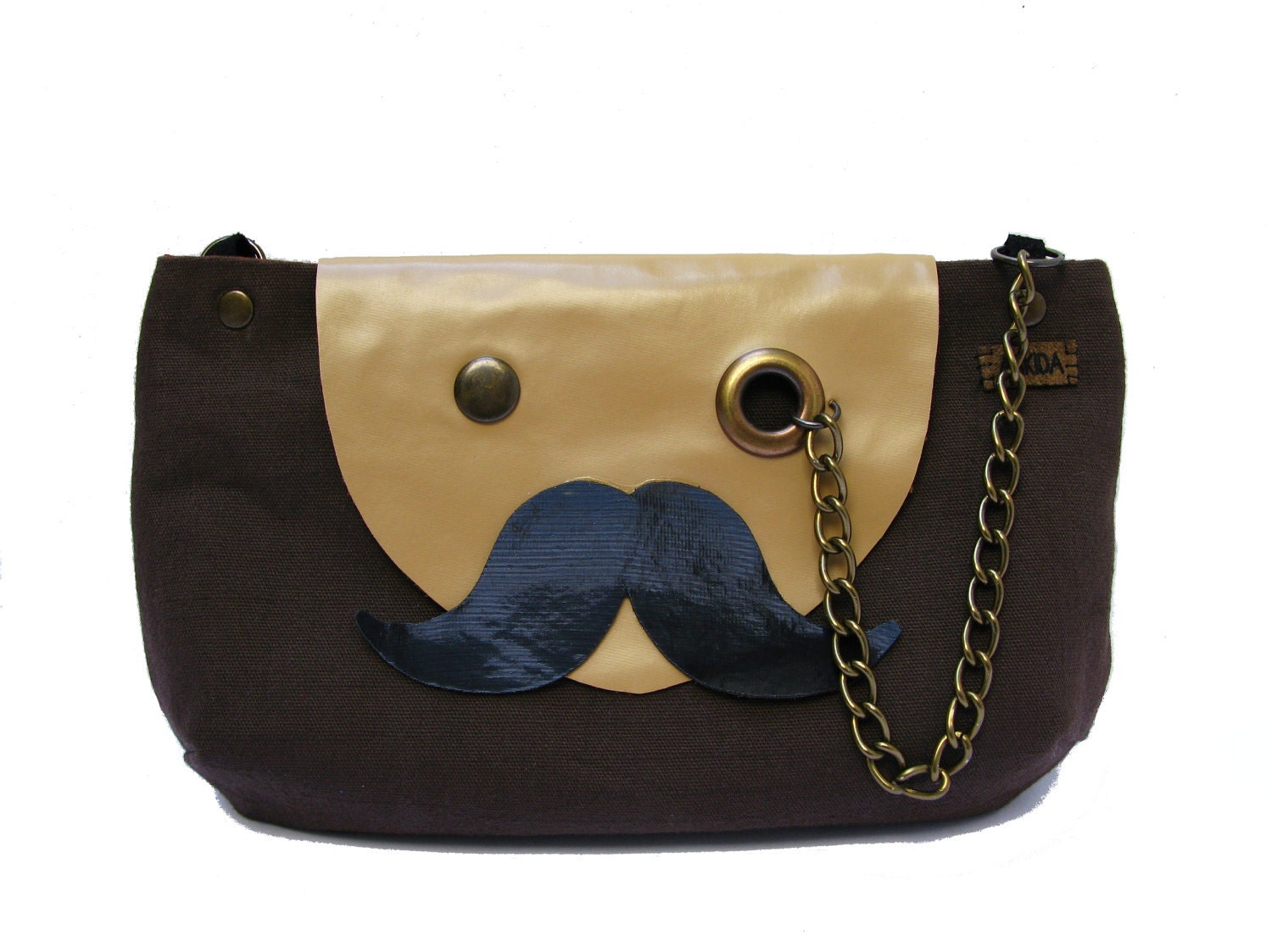 VEGAN Mr. Mustache with Monocle Brown Cotton Cross Body