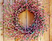 Spring/Summer Wreath-Spring Door Wreath-Spring Decor-Outdoor Wreath-Front Door Wreath-PASTEL PINK Berry Wreath-Primitives Country Decor