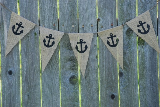 Burlap Banner- Nautical Anchors