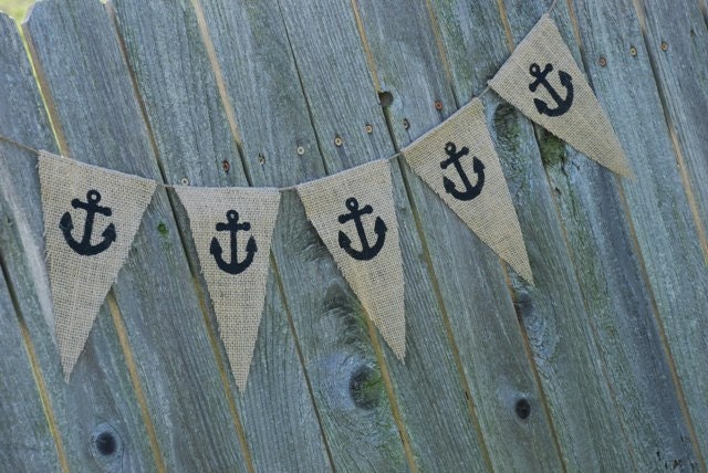 Burlap Banner- Nautical Anchors