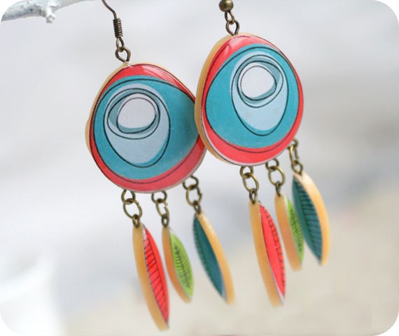 Tribal, Indian earrings - Boho chic - Free shipping - rusteam - SecretFind