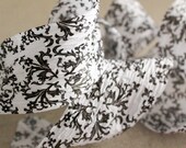 damask raffia  black and white elegant brocade raffia for gift wrapping - 1 yard