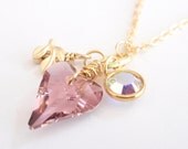 Antique Pink Wild Heart Pendant 14k Gold Filled Necklace - simple everyday jewelry- Bridesmaid necklace, Wife, Girlfriend, Mother Gift Idea