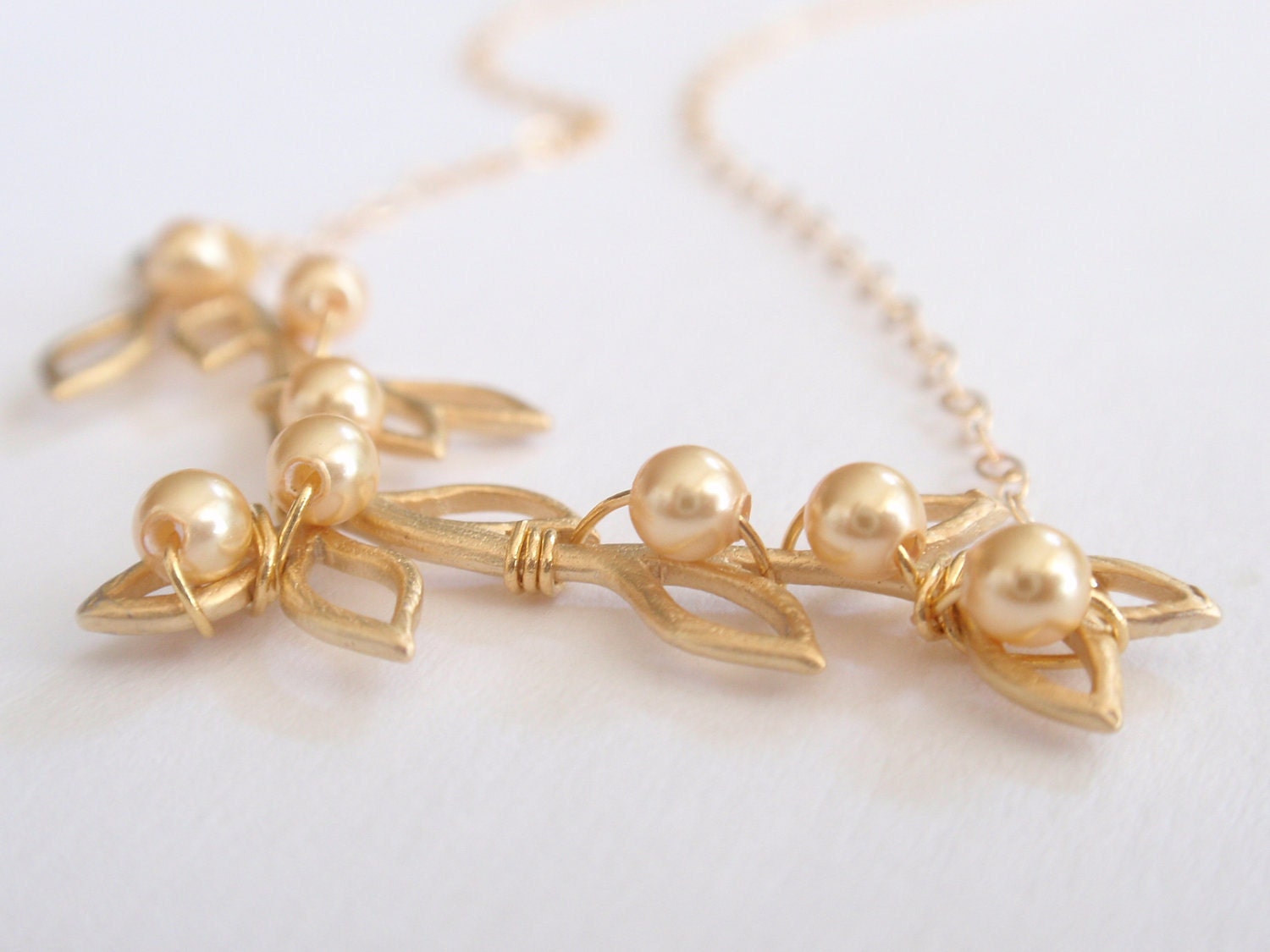 Branch Pearls 14k Gold Filled Necklace - simple everyday jewelry - Bridesmaid, Wife, Girlfriend, Mother Gift Idea