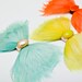 Mint Light Teal Feather Bow Tie Necklace w/ Upcycled Leather and Vintage Cabochon