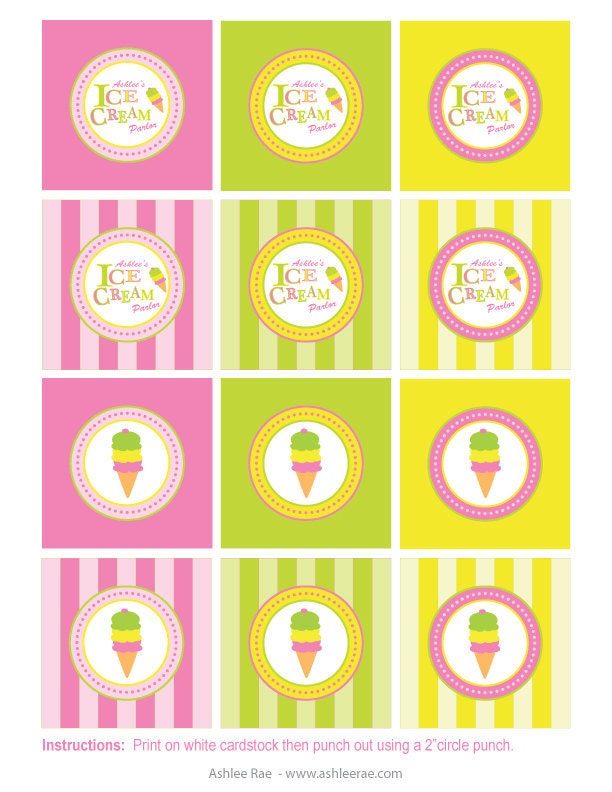 ICE-CREAM Parlor Party - Printable 2" Party CIRCLE - Personalized Il_170x135