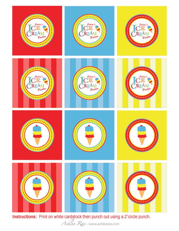 ICE-CREAM Parlor Party - Printable 2" Party CIRCLE - Personalized Il_570xn