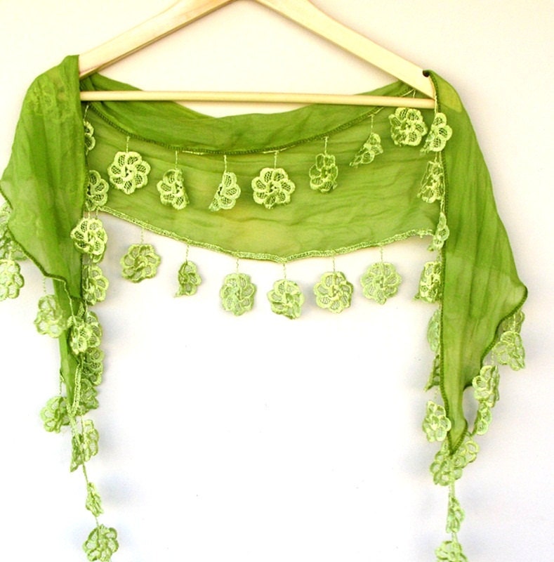 Free Shipping Green Natural Cotton Scarf Adorned Fringed Guipure Scarf,Bandana,Headband,Elegant 2013 fashion