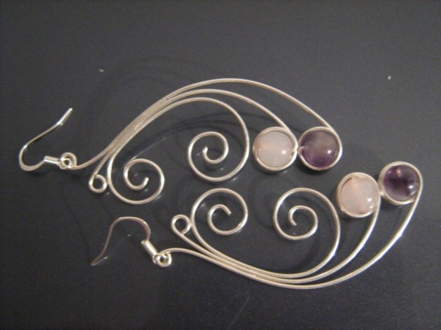 Art Nouveau earrings, silver earrings, long earrings, Dangle earrings, Amethyst Earrings, Stone Earrings