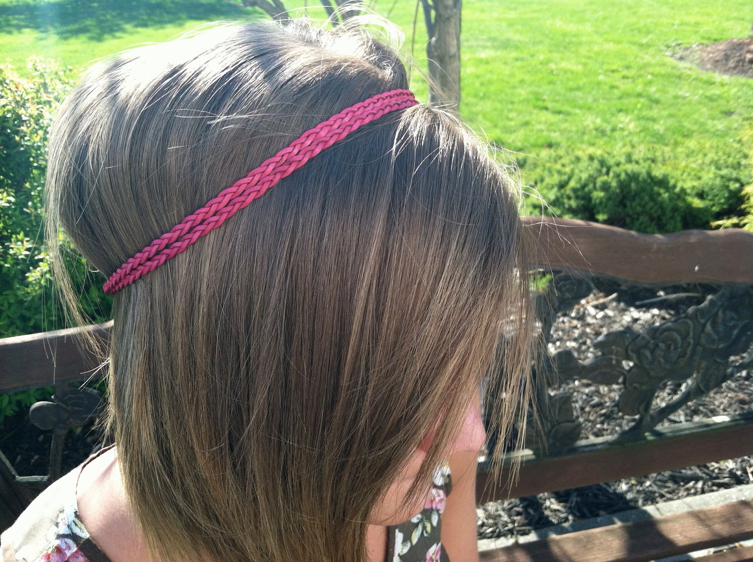 Double strand braided headband - Leather- FUSCIA