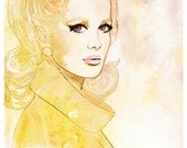 Vintage 60s Vogue Paris Cover watercolor Fashion Illustration Print Catherine Deveuve