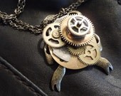 Ribbons of Time - Victorian Steampunk Clock Gear Ribbon Necklace