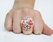 Cocktail Ring spring jewelry cocktail ring  eco fashion bohemian red floral Chunky ring Minimalist jewelry  eco friendly eco fashion