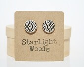 Stud wood Earrings black and white print jewelry geometric jewelry wood earrings minimalist jewelry eco-friendly unique gift for her