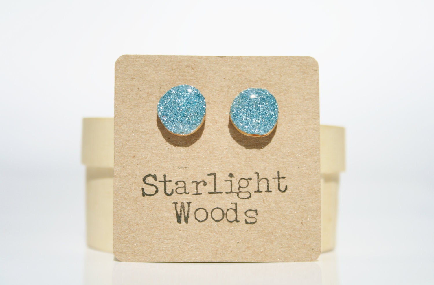 Blue sparkle studs post earrings blue sparkle summer resin jewelry eco fashion wood earrings Minimalist jewelry  eco friendly eco fashion