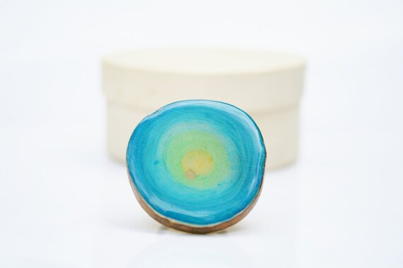 Wood Cocktail Ring Adjustable ring nature inspired jewelry eco friendly Blue watercolor boho statement ring. Summer fashion Starlight Woods