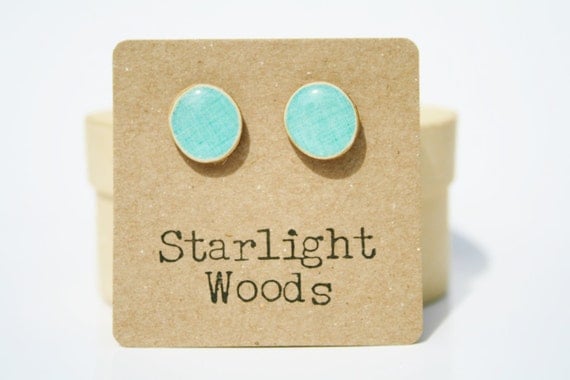 Sky blue studs post earrings Blue summer jewelry eco fashion wood earrings Minimalist jewelry  eco friendly eco fashion