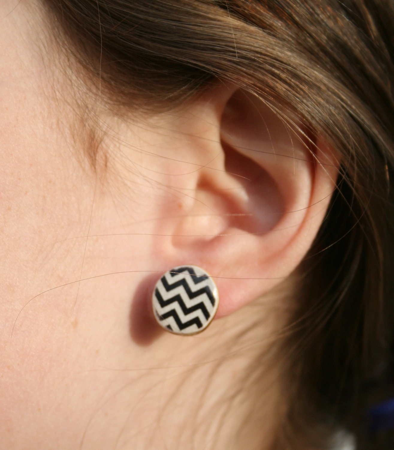 Chevron studs earrings black and white chevron resin jewelry Chevron jewelry eco fashion eco-friendly starlight woods cyber monday etsy