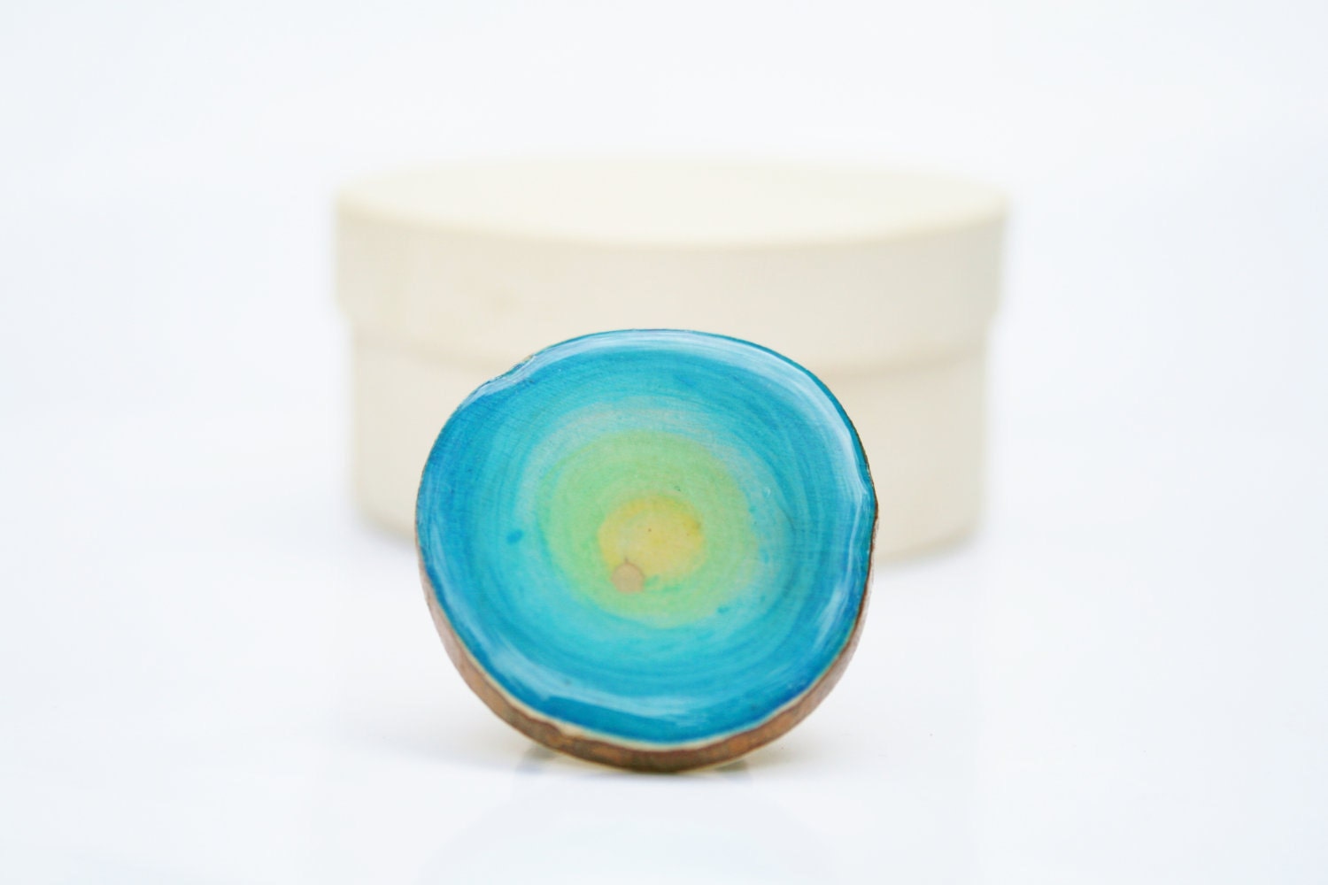 Wood Cocktail Ring Adjustable ring nature inspired jewelry eco friendly Blue watercolor boho statement ring. Summer fashion Starlight Woods