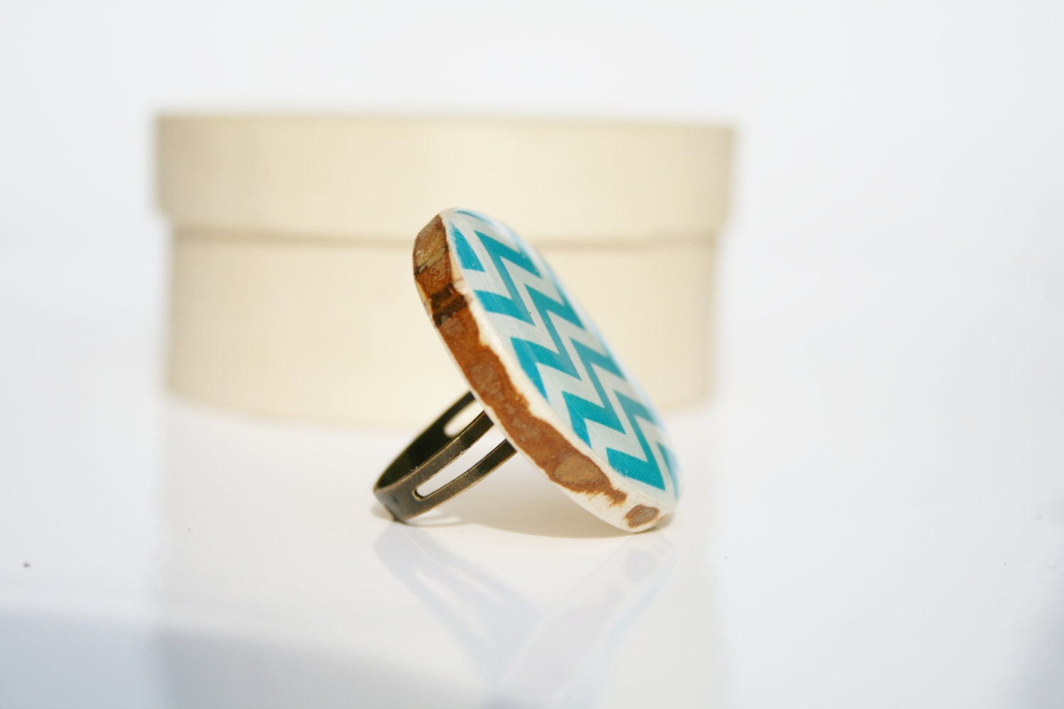 Chevron Cocktail Ring Turquoise jewelry spring cocktail ring best friend gift wood ring Chunky ring Minimalist jewelry  eco friendly