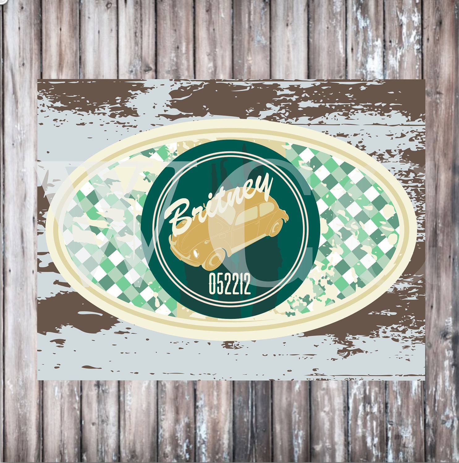 VINTAGE VW BUG Car Wall Art - Mint Wall Art - Birthday Party or Baby Shower Wall art Il_170x135