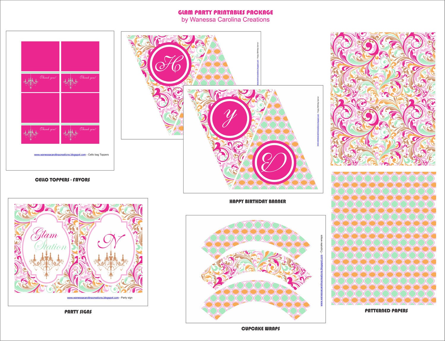 VINTAGE GLAM Birthday Party or Baby Shower - Retro Party Printables Package - Girls Party Il_570xn
