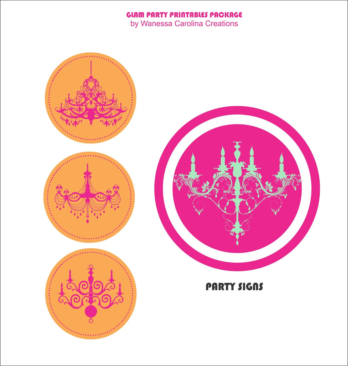 VINTAGE GLAM Birthday Party or Baby Shower - Retro Party Printables Package - Girls Party