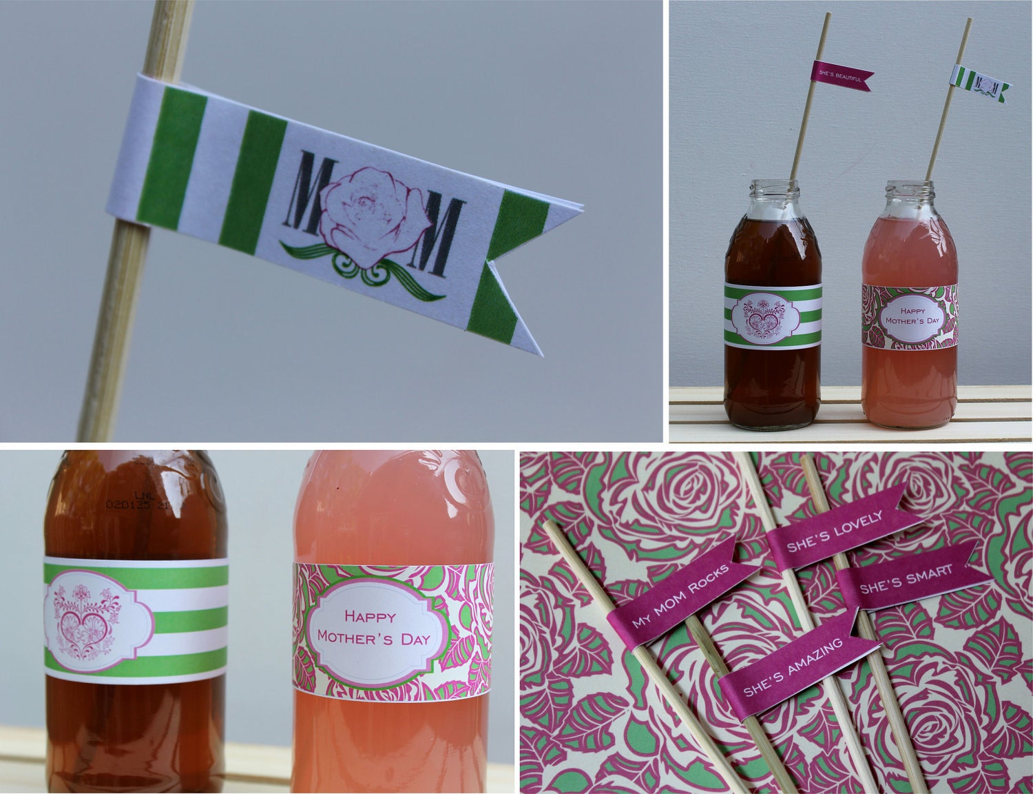 MOTHER'S DAY Printables Package - Mother's Day Party Printables - Mother's Day Card - Pink and Green Printable Package