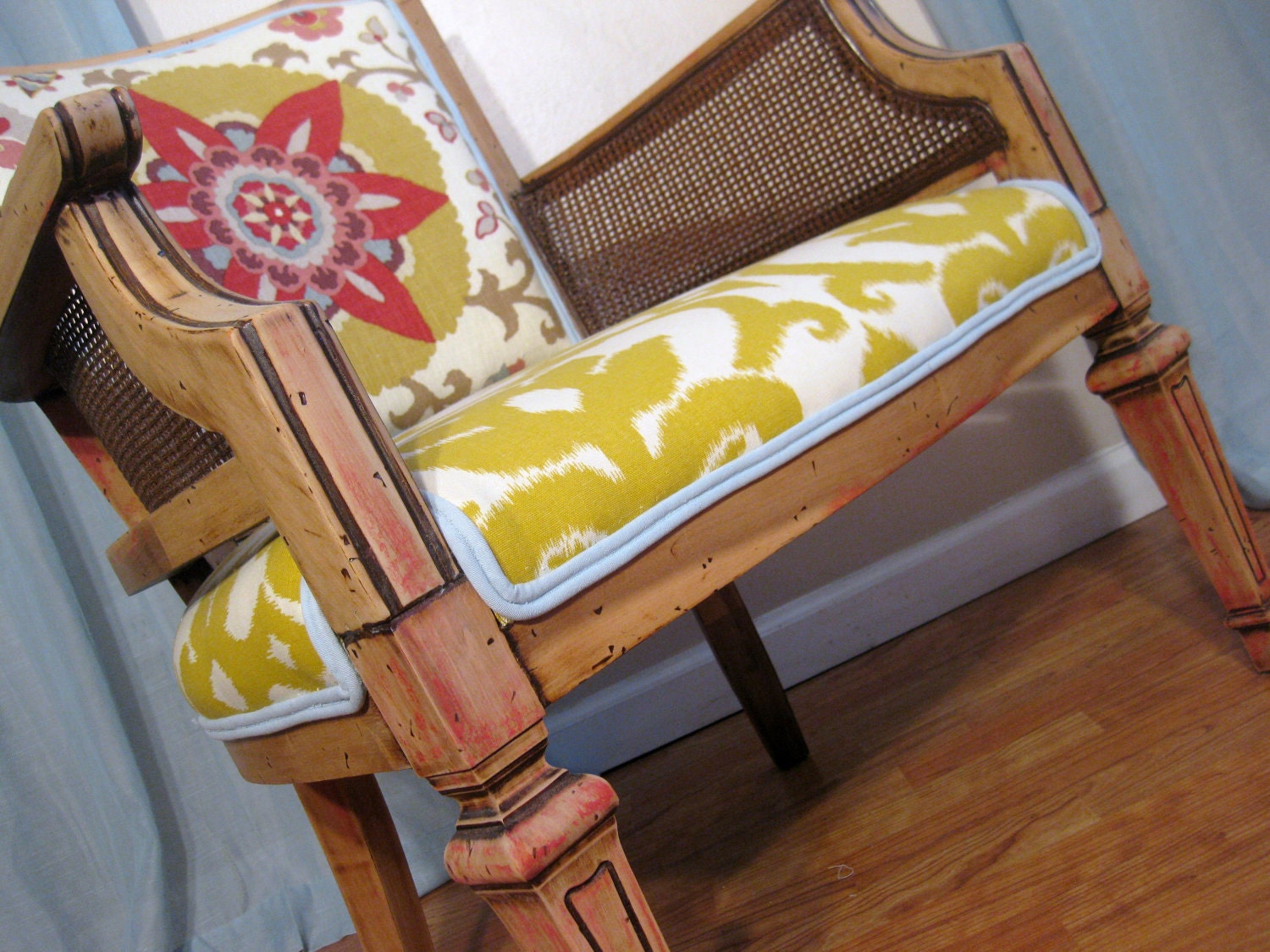 Naturally Rustic Colorful Chic Cane Chair on HOLD