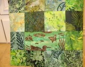 14" x 14"  Pillow Cover - Woodland Pond Butterfly Nature Organic Greens Fine Batiks