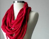 Crochet chain scarf, necklace, Red wool yarn- handmade neckwarmer autumn - winter women accessories, fall - winter fashion
