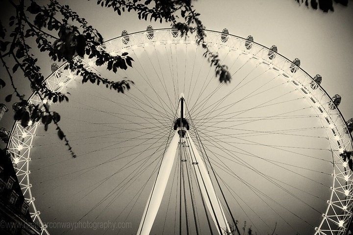 Vintage style London photograph print of The London Eye at night Largest Famous Ferris Wheel - wall decor - Fine Art Photography