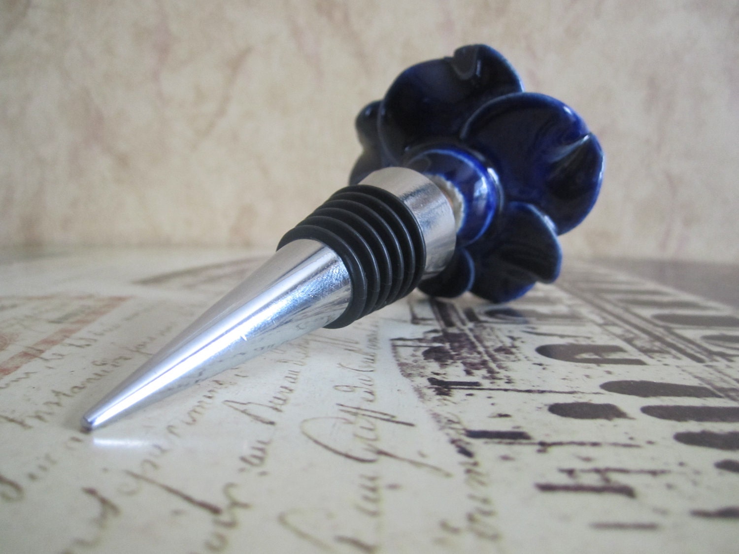 Wine Bottle Stopper - Blue Rose Stopper