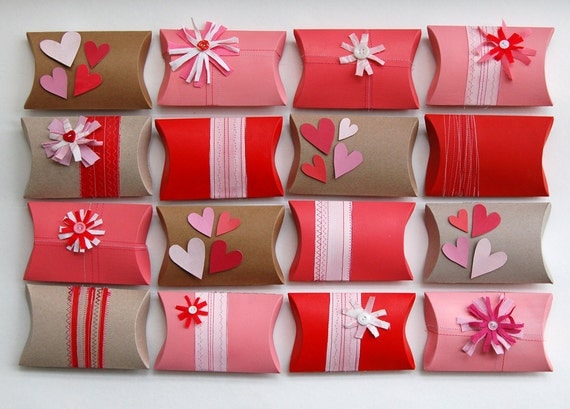 customized party pack upcycled valentine decor red candy favor giftbox- set of 16