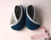 BABY FELT SHOES Boy and Girl - Newborn also available -100% Blue and Grey Wool Felt - Kimono design
