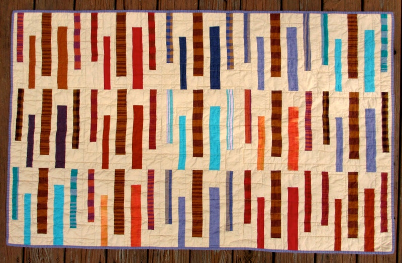 Modern Baby Quilt, Brown Woven Stripes