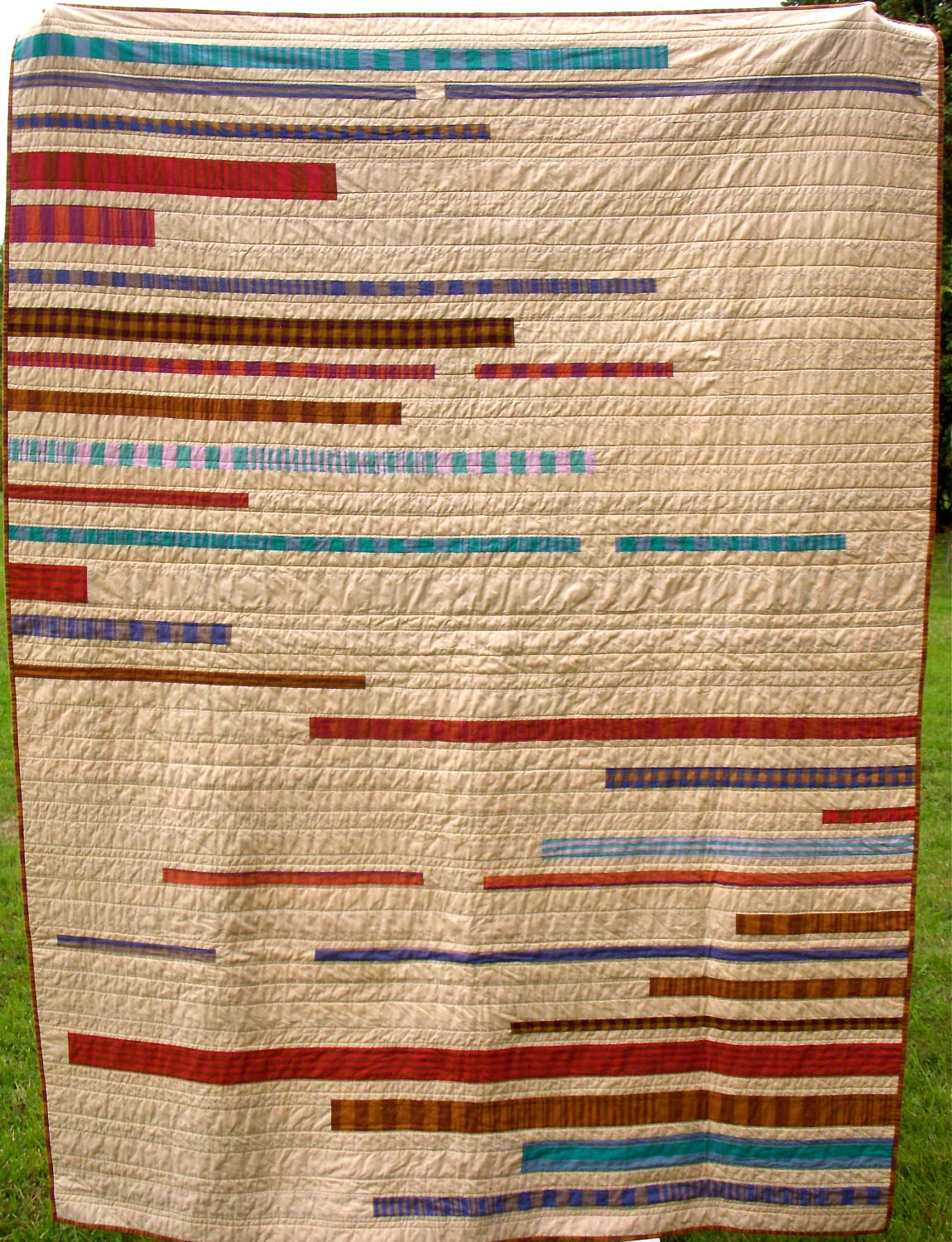 Modern Twin Quilt, Woven Stripes, Neutral Stripes