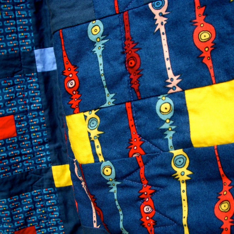 Modern Baby Quilt,  Modern Crib Quilt, Blue Baby Bedding