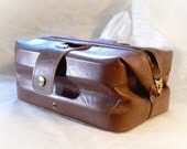 Mens Leather Toiletries Case - ultimate brown leather travel bag, shaving kit, overnight grooming bag VINTAGE SAMSONITE