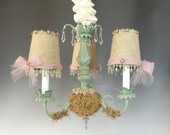 Cottage Lighting, Shabby Chic Lighting, Cottage Chandelier with Burlap Shades, Custom Chandelier, Light Fixture, Ceiling Fixture