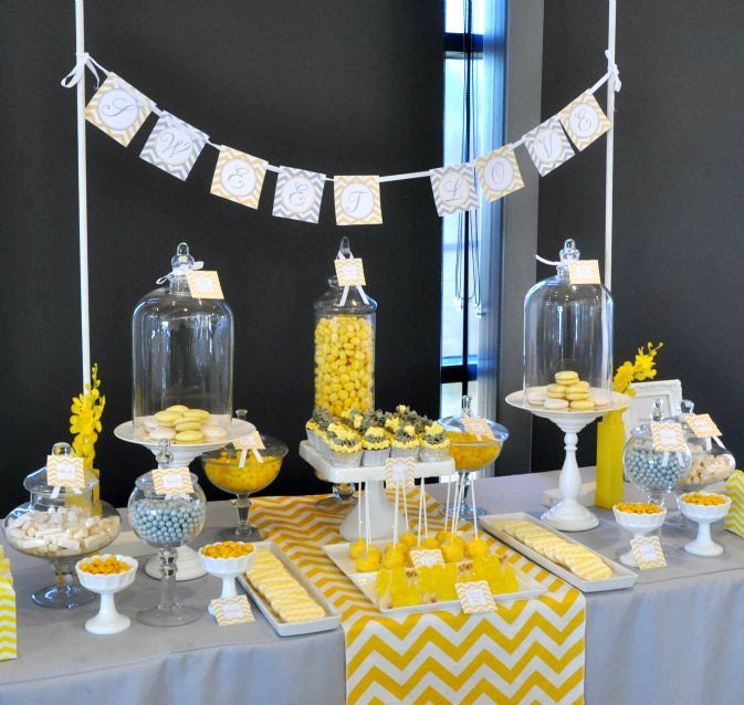 Bridal Shower Decor Package. Yellow & Gray Chevron Printable Baby Shower or Bridal Shower Decorations.