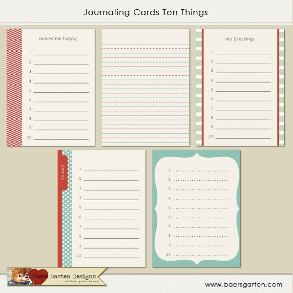 INSTANT DOWNLOAD - Printable Journaling Cards "Ten Things" - Project Life - Scrapbooking - Lists