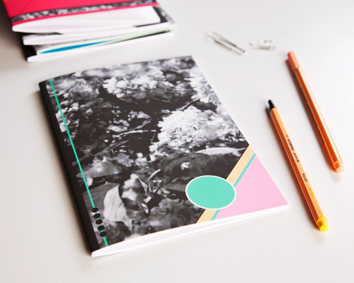 A5 sized notebook/journal, photo cover with geometric shapes, perfect bound
