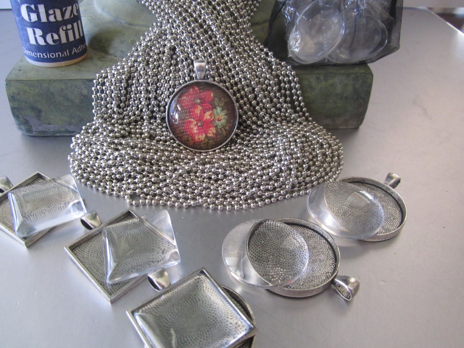 Supplies for Party Night Crafts DIY Photo Pendant Charm Complete Makes 20 complete necklaces